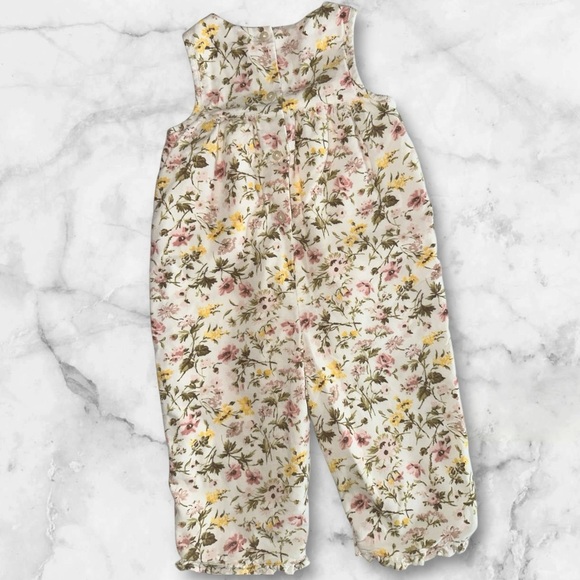Janie And Jack 6-12 month Corduroy Floral Romper One Smocked Outfit Vintage 2006 - Picture 2 of 6